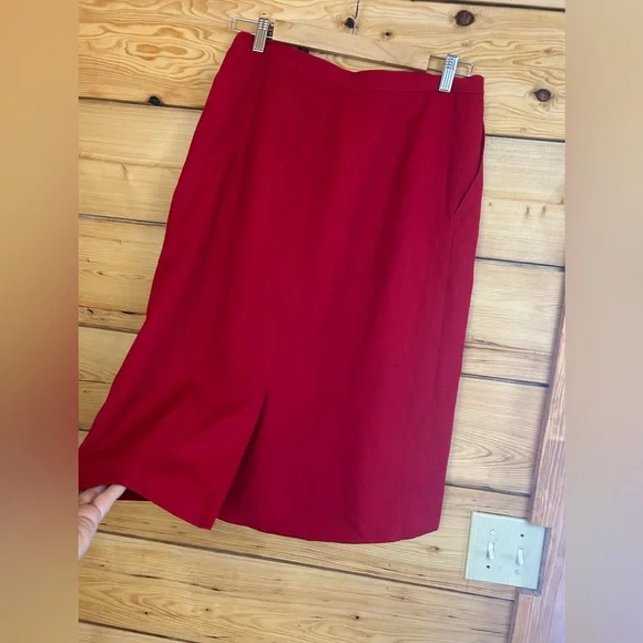 Vintage Wool Red Midi Skirt Women’s Small 100% Virgin 15.5” Pockets Pleats 80’s - Picture 4 of 7